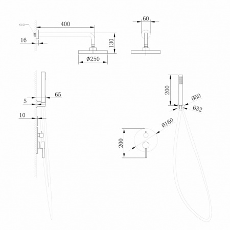 Душевая система ABBER Emotion AF8818NG скрытого монтажа без излива, никель