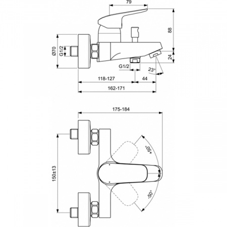 Смеситель для ванны с душем Ideal Standard Ceraflex B1721AA