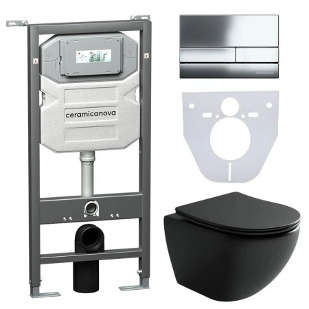 Сет 4 в 1: Инсталляция с кнопкой+унитаз+шумоизоляция Ceramicanova, CN4002MB_1001CH_1000