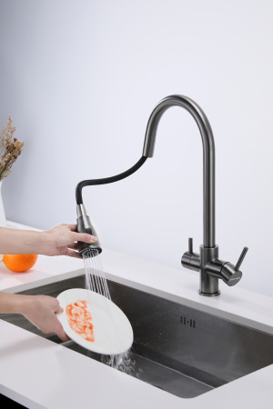 Смеситель для кухни Paulmark LANGE La214212-GM, вороненая сталь