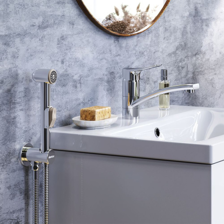 770230001 Jupiter Смеситель с поворотным изливом и гиг. душем, хром