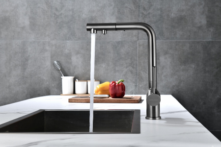 Смеситель для кухни Paulmark SERPENTINE Se213222-GM, вороненая сталь