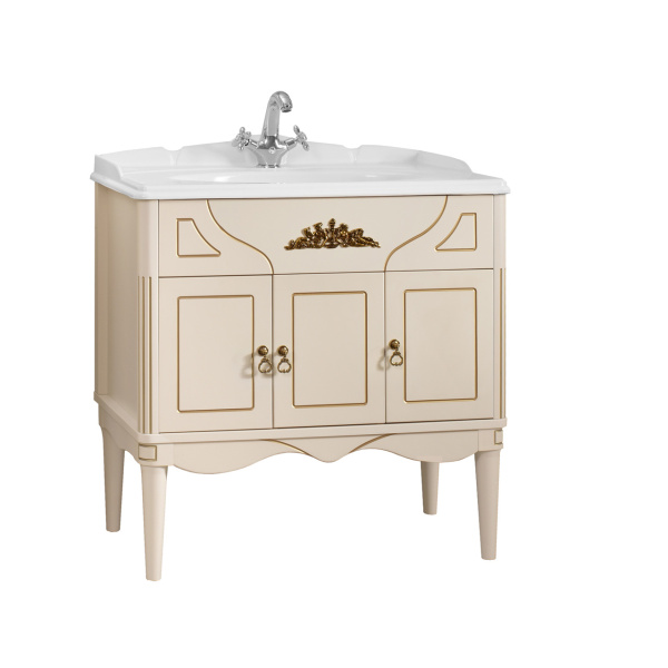 Тумба под умывальник Belux Верди напольная 85, слоновая кость с золотой патиной
