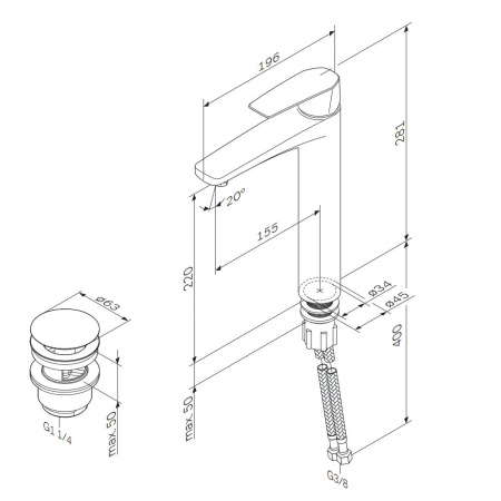 F90E92200 Gem Смеситель для умывальника AM.PM высокий с д/к, хром.