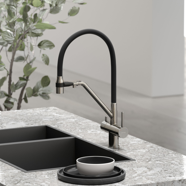 Смеситель для кухни SANCOS Dora с гибким изливом и возможностью подключения фильтра для воды, цвет брашированный никель, арт. SC4003BN