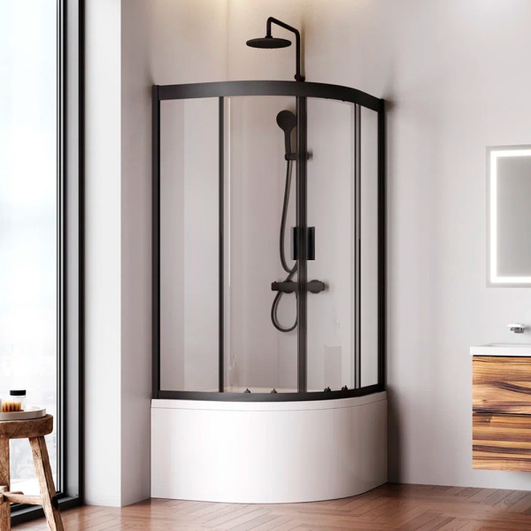 W90G-401A090BT Душевое ограждение AM.PM Gem Deep 1/4 Rond 90x90 стекло прозрачное, профиль черный матовый