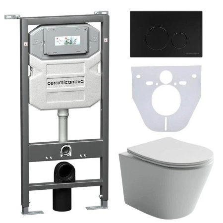 Сет 4 в 1: Инсталляция с кнопкой+унитаз+шумоизоляция Ceramicanova, CN6000_1001B_1000