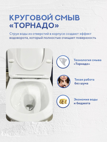 Подвесной безободковый унитаз Amore di Mare Elsa Tornado P312-T, смыв торнадо, антивсплеск, фарфор, сиденье дюропласт микролифт