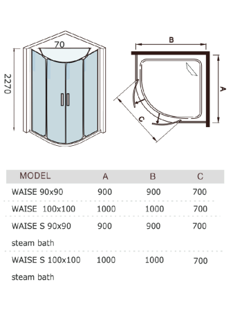 Душевая кабина WeltWasser WW WAISE 90/90 900х900х2270мм