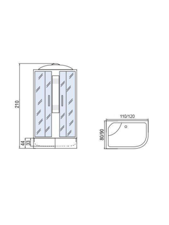 Душевая кабина МОНОМАХ МОНОМАХ 120/90/44 С МЗ L 1200х900х2100мм