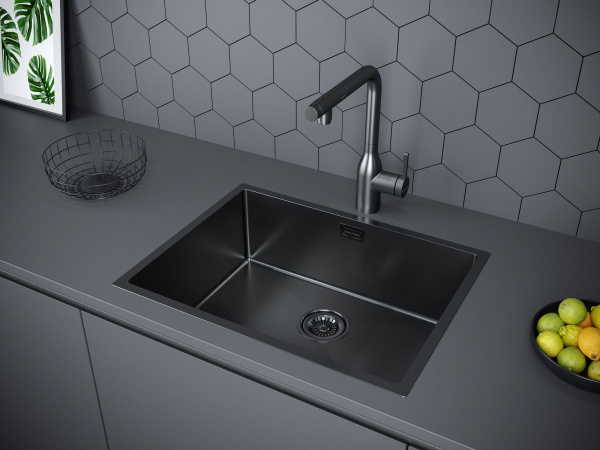 Мойка Paulmark NEXT 58 UNI PM215844-GM 440х580х200 мм, нержавеющая сталь, вороненая сталь