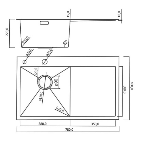 Кухонная мойка Roxen Vespa 78 левосторонняя