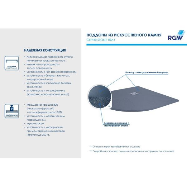 Душевой поддон полукруглый RGW ST/R-G Графит 16153100-02 100х100х3 см