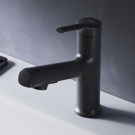 F85B02922 X-Joy S Смеситель для умывальника AM.PM с вытяжным изливом, черный