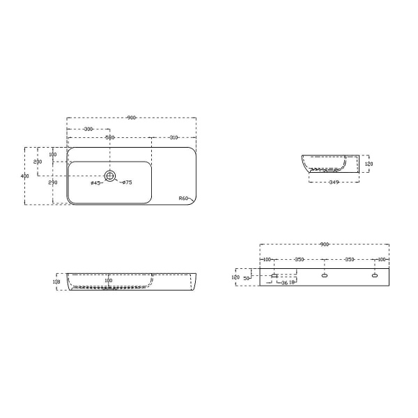 Раковина из искусственного камня Vincea VWB-6S590MW, 900*400*120, подвесная, цвет белый матовый