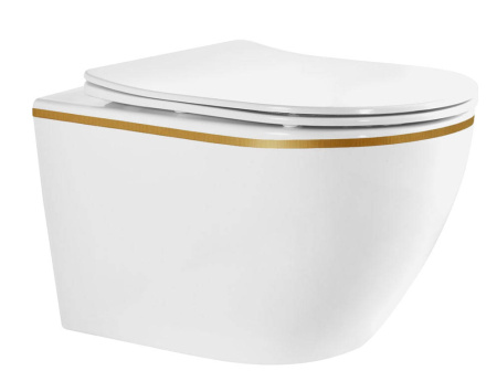 Подвесной унитаз Roxen Antares Tornado Long Gold Brush 530205-01GB-L  Rimless Soft Close