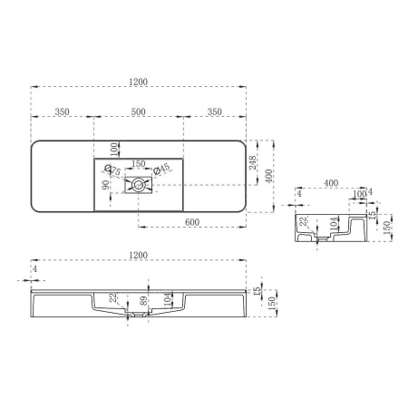 Раковина из искусственного камня Vincea VWB-6S312MW, 1200*400*150, подвесная, цвет белый матовый