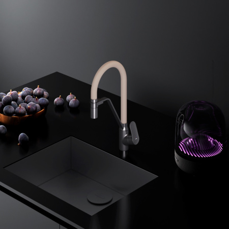 F8007826 Like, Смеситель для кухни AM.PM с каналом для питьевой воды и гибким изливом, черн., бежевый излив