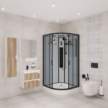 Душевая кабина Niagara Premium NG-6902-01G BLACK (100х100х210) низкий поддон(16см),черный,стекло тонированное,4 места