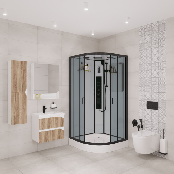 Душевая кабина Niagara Premium NG-6902-01G BLACK (100х100х210) низкий поддон(16см),черный,стекло тонированное,4 места