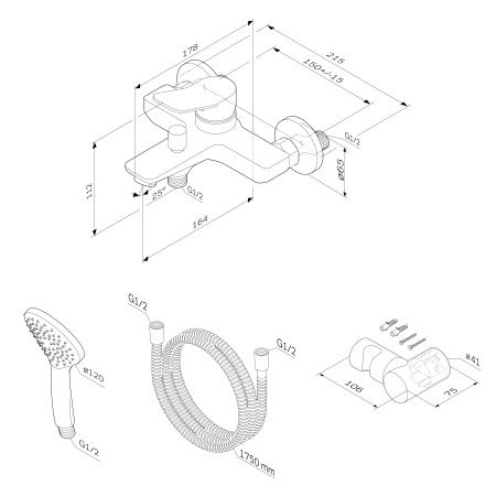 Смеситель для ванны и душа AM.PM X-Joy F85A15000 c душевым набором