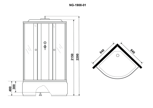 Душевая кабина Niagara Ultra NG-1908-01 (90х90х220) высокий поддон(48см),черный,стекло тонированное,4 места