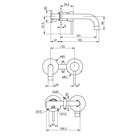 360260600 Scandinavian Pure Смеситель для умывальника Damixa монтируемый в стену, золото