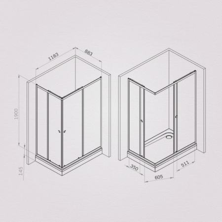 W87G-403-12090-MT Sunny Душевое ограждение AM.PM прямоугольное, раздвижн двери 120x90 серебро,стекло прозрачн