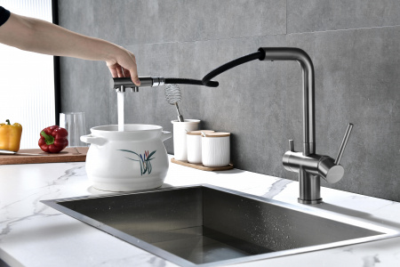 Смеситель для кухни Paulmark SERPENTINE Se213222-GM, вороненая сталь