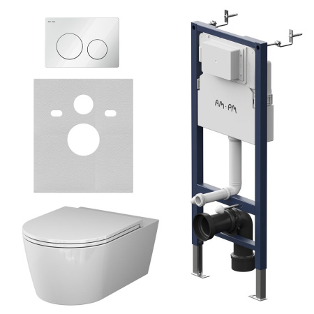 IS90101.8F1701 Инсталляция с клавишей PrimeFit L, бел глянц, с подвесным унитазом Func 54 FlashClean с сиденьем м/ли