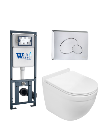 Комплект инсталляции с унитазом Weltwasser MARBERG 410 + HEIMBACH 043 GL-WT + MAR 410 RD-CR