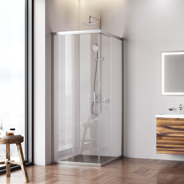 W90G-403-100280-MT Gem Душевое ограждение AM.PM прямоугольн.,раздвиж.двери 100x80 хром мат.,стекло прозрачное