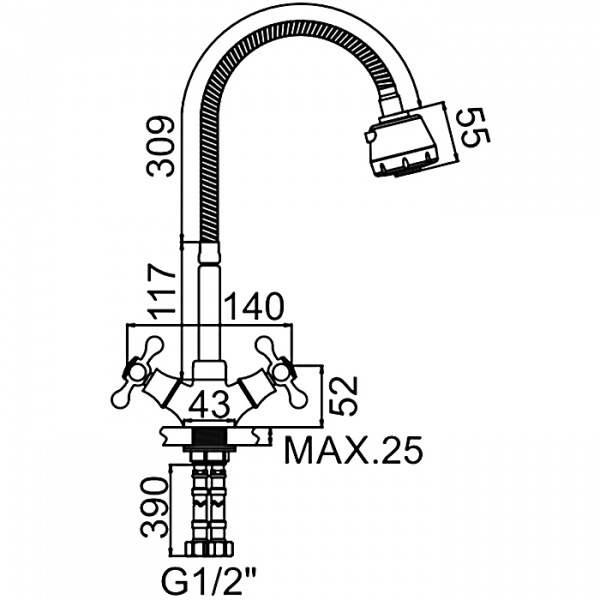 Смеситель для мойки с гибким изливом Ledeme H19 L4319-3 Хром