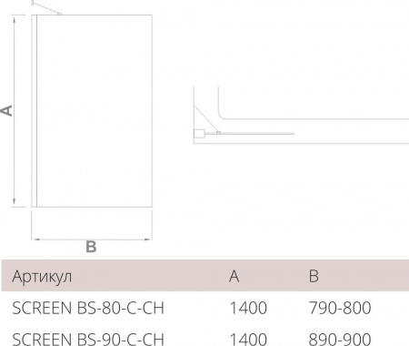 Шторка на ванну Good Door SCREEN BS-90-C-В