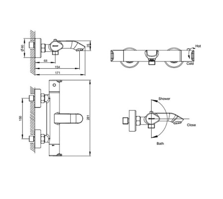 Смеситель для ванны с термостатом Bravat Waterfall F673114C-01A-RUS, хром