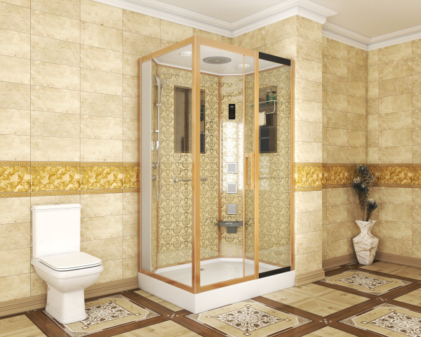 Душевая кабина Niagara Luxe NG-7711GR (90x120х215) низкий поддон(15см),дверь раздвижная,стенки золото