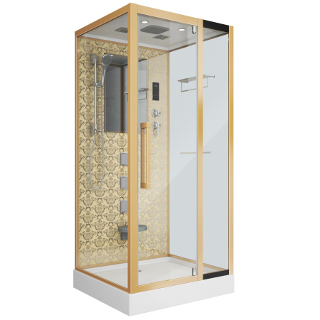 Душевая кабина Niagara Luxe NG-7714G (100x90х215) низкий поддон(15см),дверь распашная,стенки золото,5 мест
