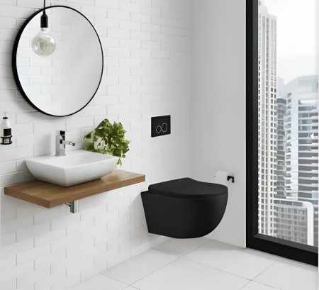 Унитаз ORLTER Aria MBF подвесной безободковый, черный матовый, сиденье дюропласт быстросъемное с микролифтом Ceruttispa CT10017 (485х360х360)