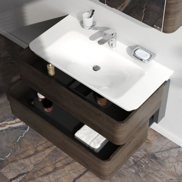 M30FHX1002TF Sensation База под раковину AM.PM, подвесная, 100 см, ящики, табачный дуб