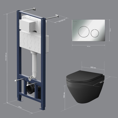 IS49051.701700MB Инсталляция с клавишей Pro L глянц хром с подвесным унитазом Spirit V2.0 FlashClean черн мат с