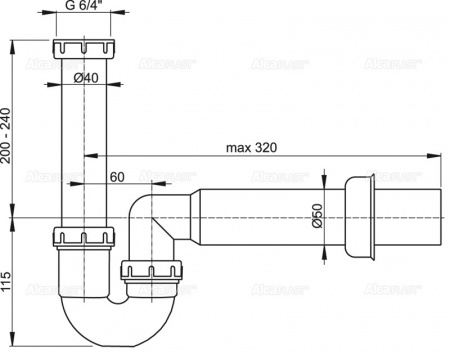 Сифон для мойки AlcaPlast A80-DN50