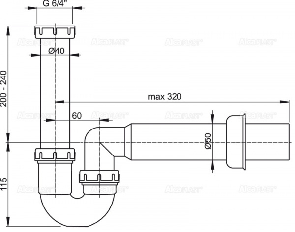 Сифон для мойки AlcaPlast A80-DN50