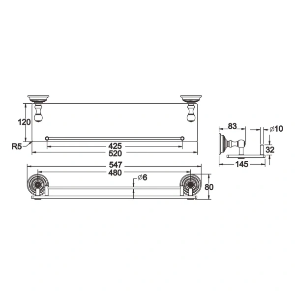 Полка стеклянная Rose RG1419Q, бронза