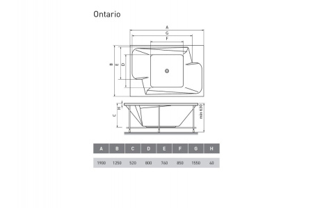 Ванна акриловая Vayer Ontario Гл000006815, 190x125