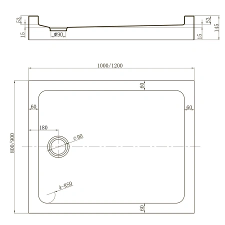 Душевой поддон Veconi Tezeo acrylic TZ54B, 1200x800x150, акрил, черный, TZ54B-12080-C5