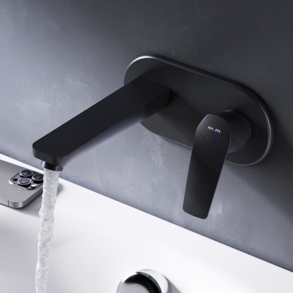 F90A72222 Gem Смеситель для умывальника AM.PM монтируемый в стену, чёрный