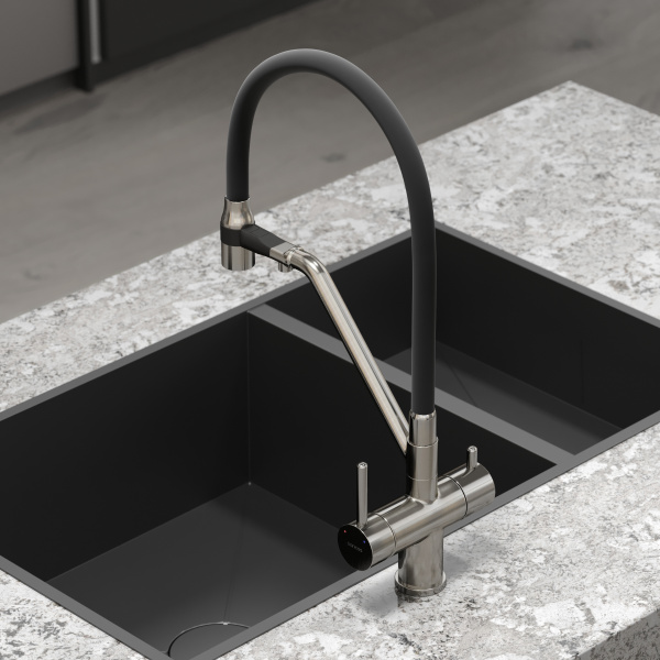 Смеситель для кухни SANCOS Dora с гибким изливом и возможностью подключения фильтра для воды, цвет брашированный никель, арт. SC4003BN