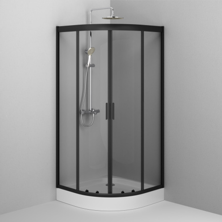 W90G-401-090BT Душевое ограждение AM.PM Gem 1/4 Rond 90x90 стекло прозрачное, профиль черный матовый