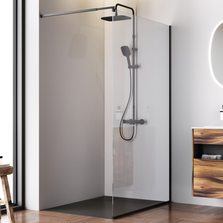 W84WI-120-F1-BTE Душевая перегородка AM.PM Func 120x200, стекло прозр. 8 мм + покрытие, профиль черный