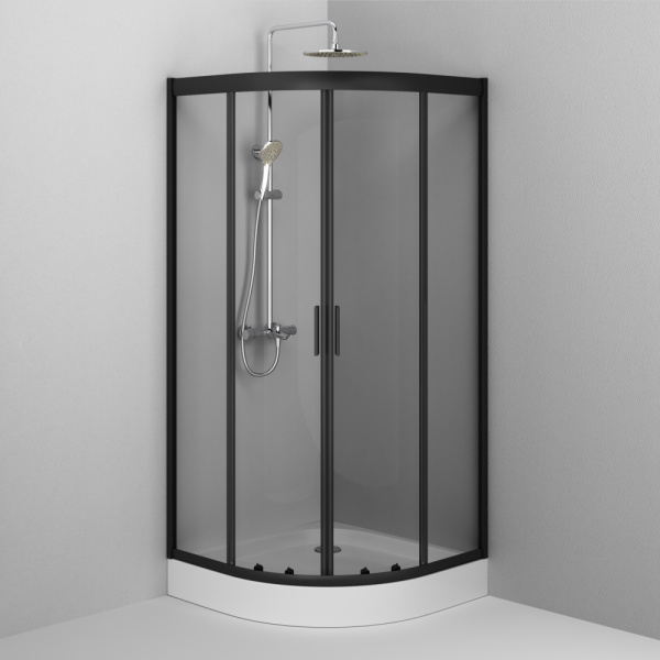 W90G-401-090BT Душевое ограждение AM.PM Gem 1/4 Rond 90x90 стекло прозрачное, профиль черный матовый